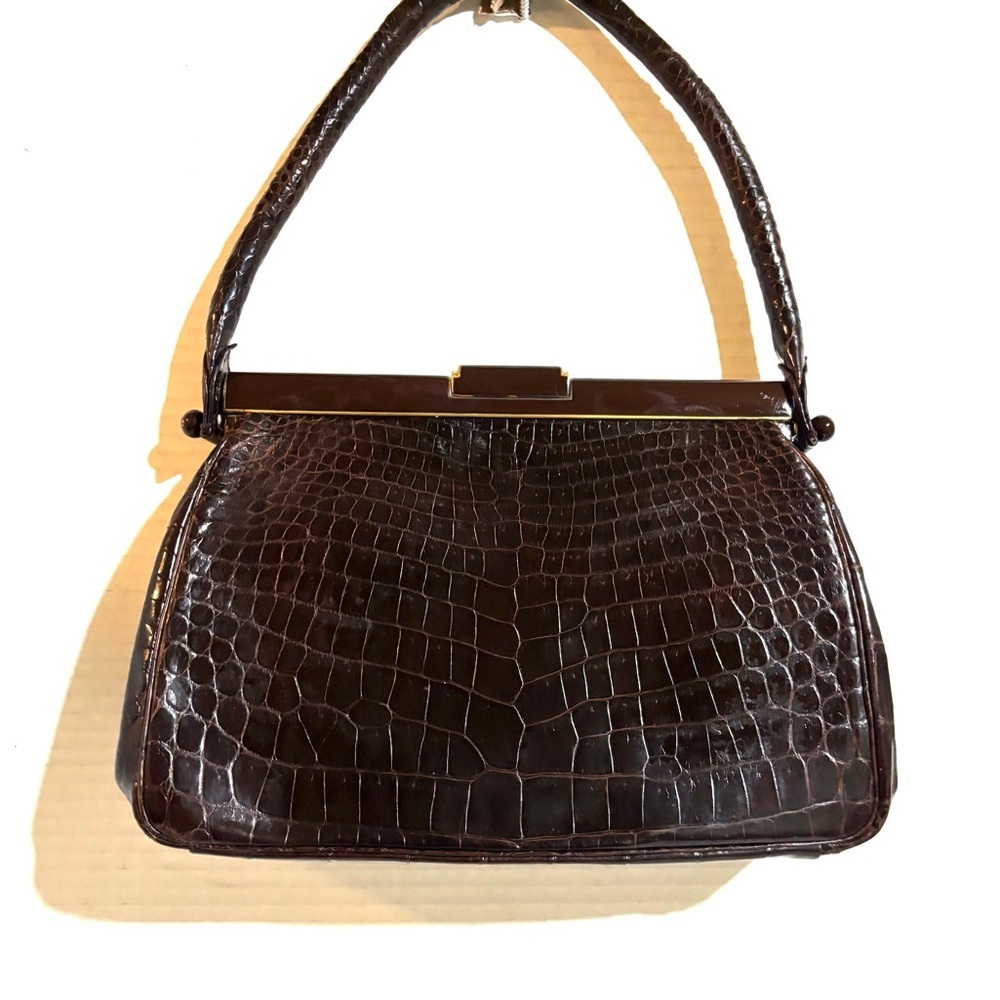 Vintage Dark Brown alligator top handle / shoulder Bag